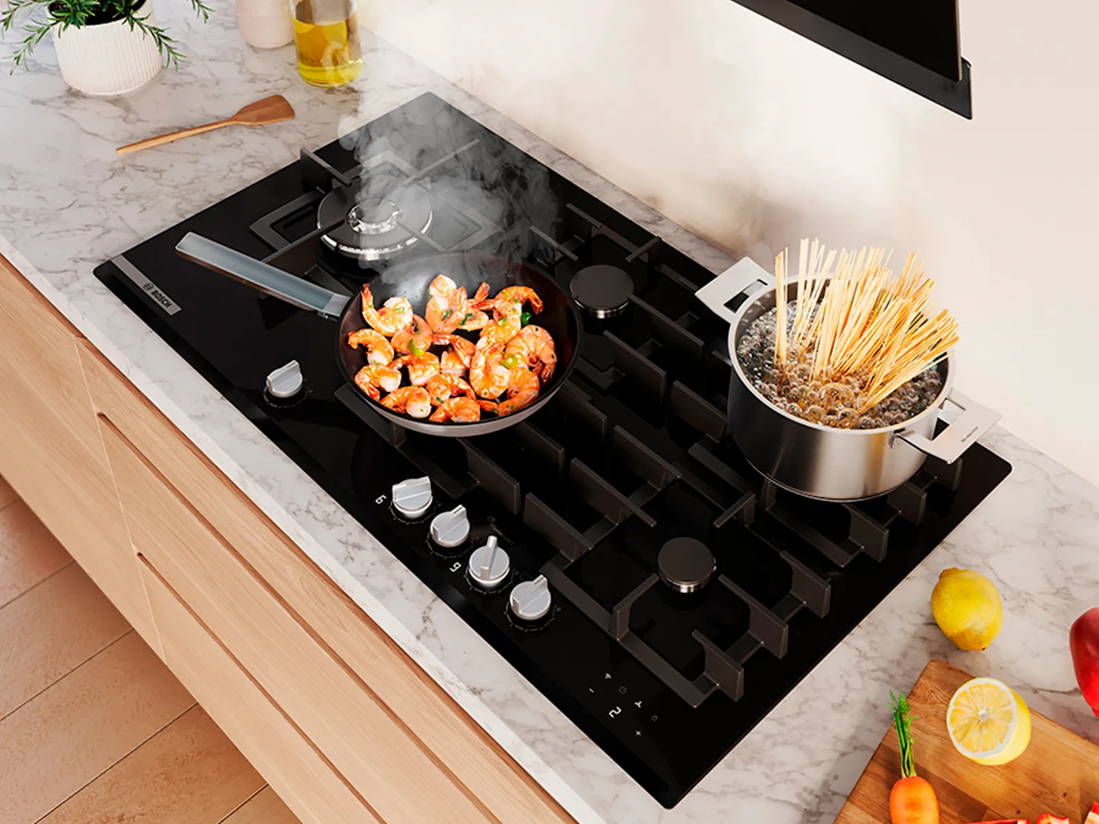 Bosch gas hob in use