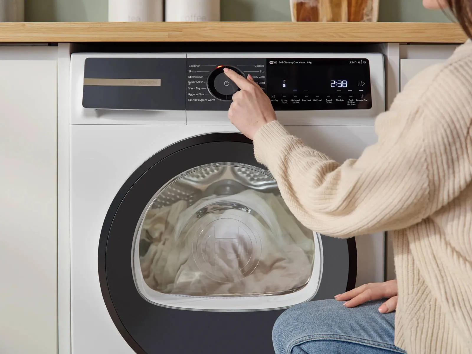 Bosch heat-pump tumble dryer in use